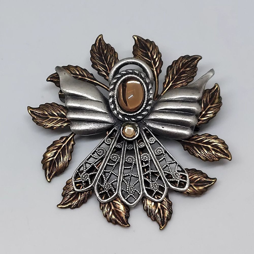 Fall, autumn, angel pin brooch, leaves, topaz colored stones